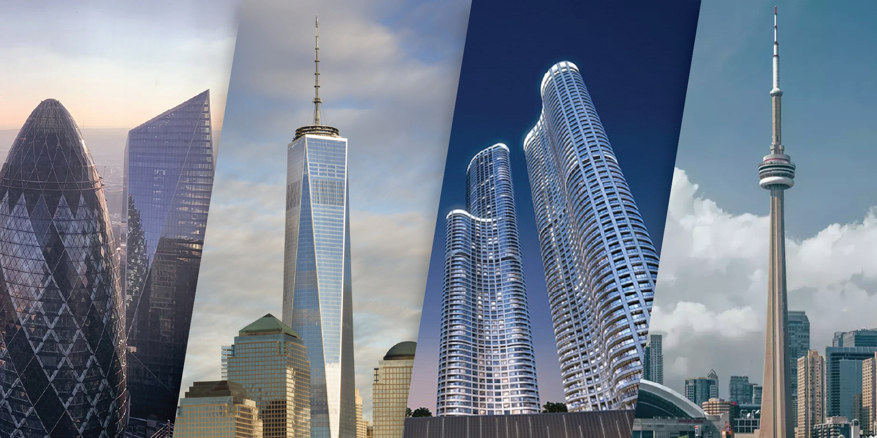 Tall buildings in major cities around the world.